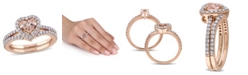 Macy's Morganite and Diamond Heart Halo interlocking Bridal Ring Set